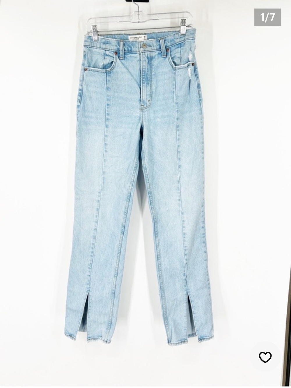 Abercrombie & Fitch Light Blue Straight-Leg Jeans with Front Seam & Split Hem